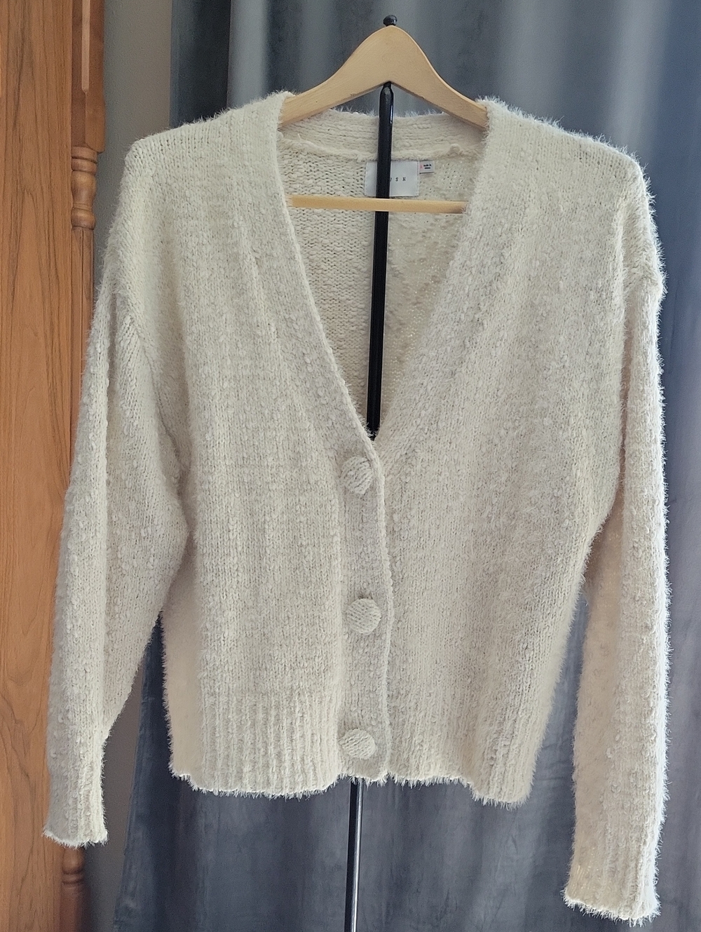 Lush Cream Textured Button-Front Cardigan